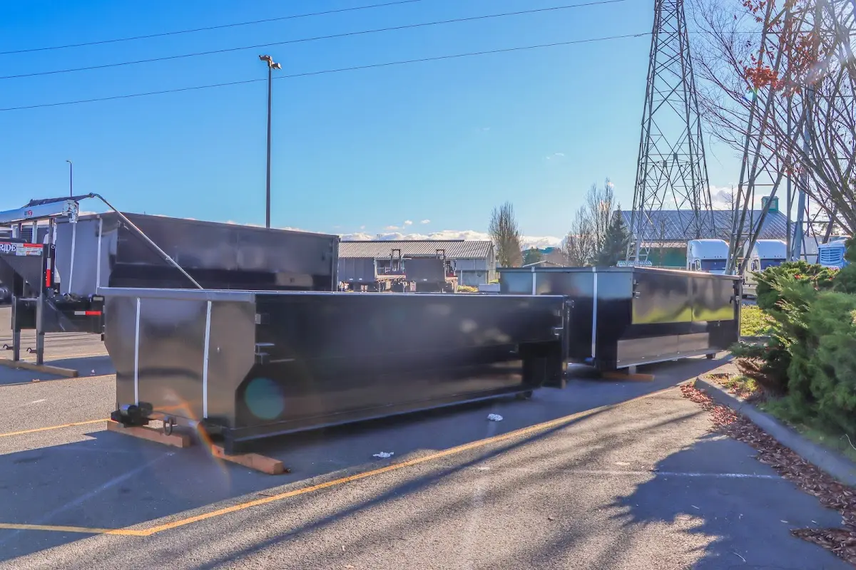 Roll-off dumpster ready for waste disposal at job site for 3 Yard Dumpster Rental in Peachtree Corners
